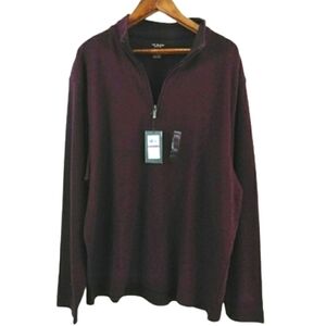 Van Heusen Spiced Currant Red Zip Sweater Classic Fit Never Tuck Shirt Top